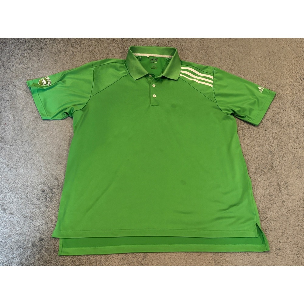 Adidas Golf ClimaCool Polo Shirt Mens XL Green Great Oaks Crest 3-Stripe Sport